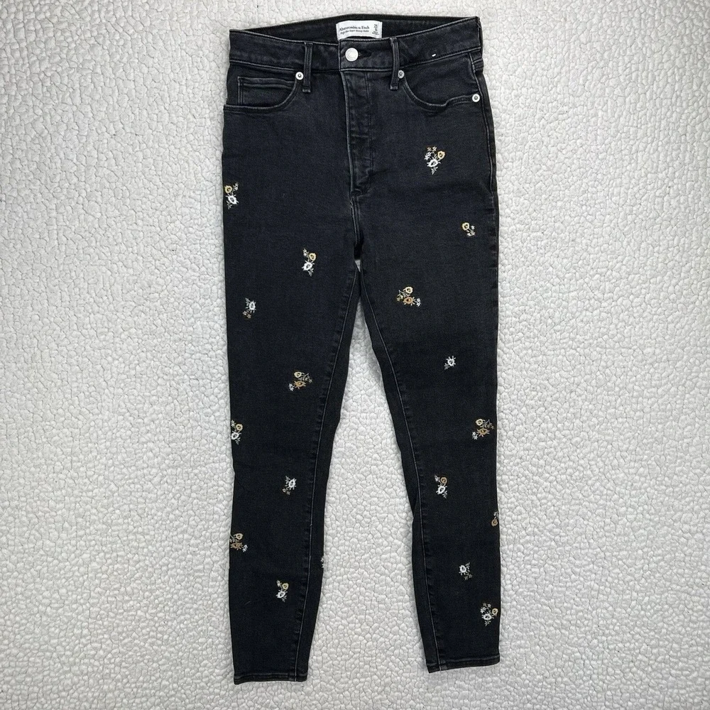 Abercrombie Jeans Women's 25x27 Floral Embroidered‎ High Rise Skinny Boho